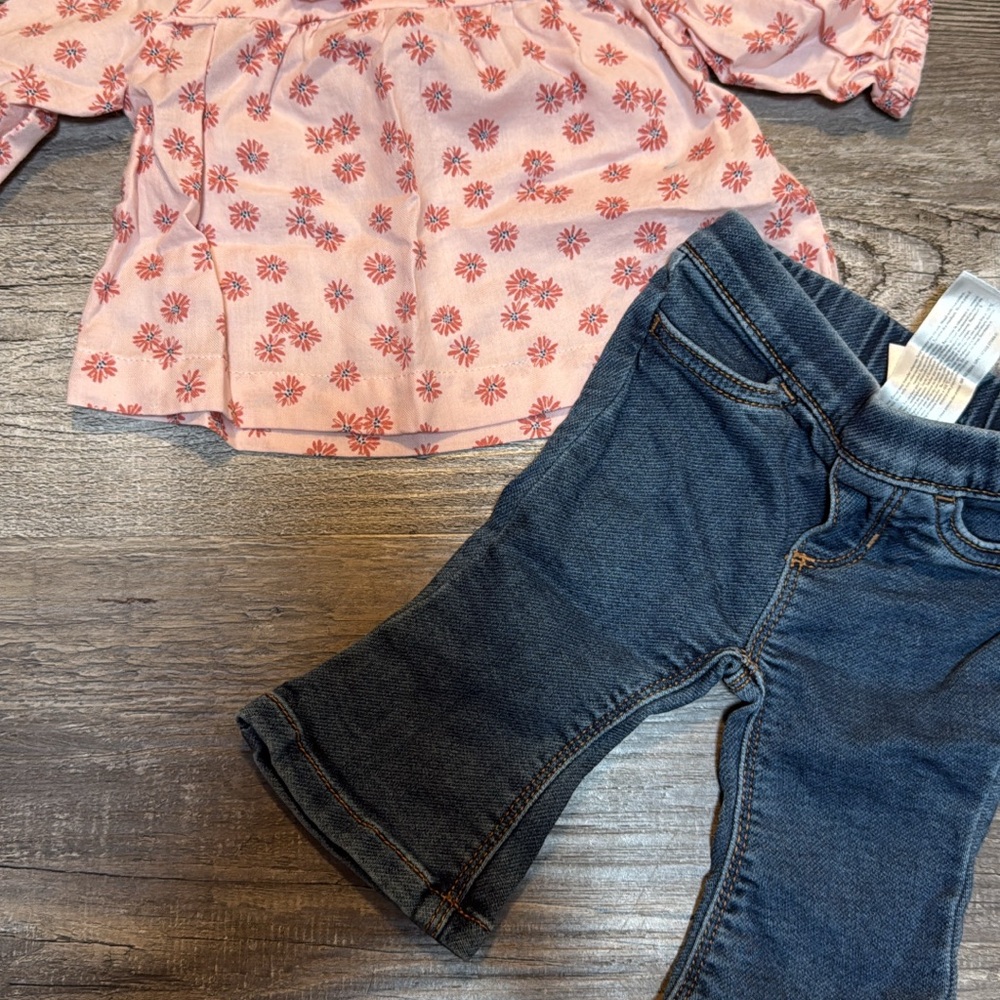 Pink Floral Top and Blue Jeans Set